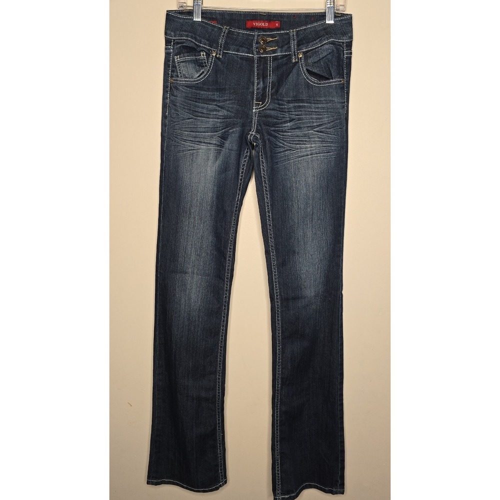 Vigold Womens Jeans Embroidered Size 5‎ Dark Wash Long